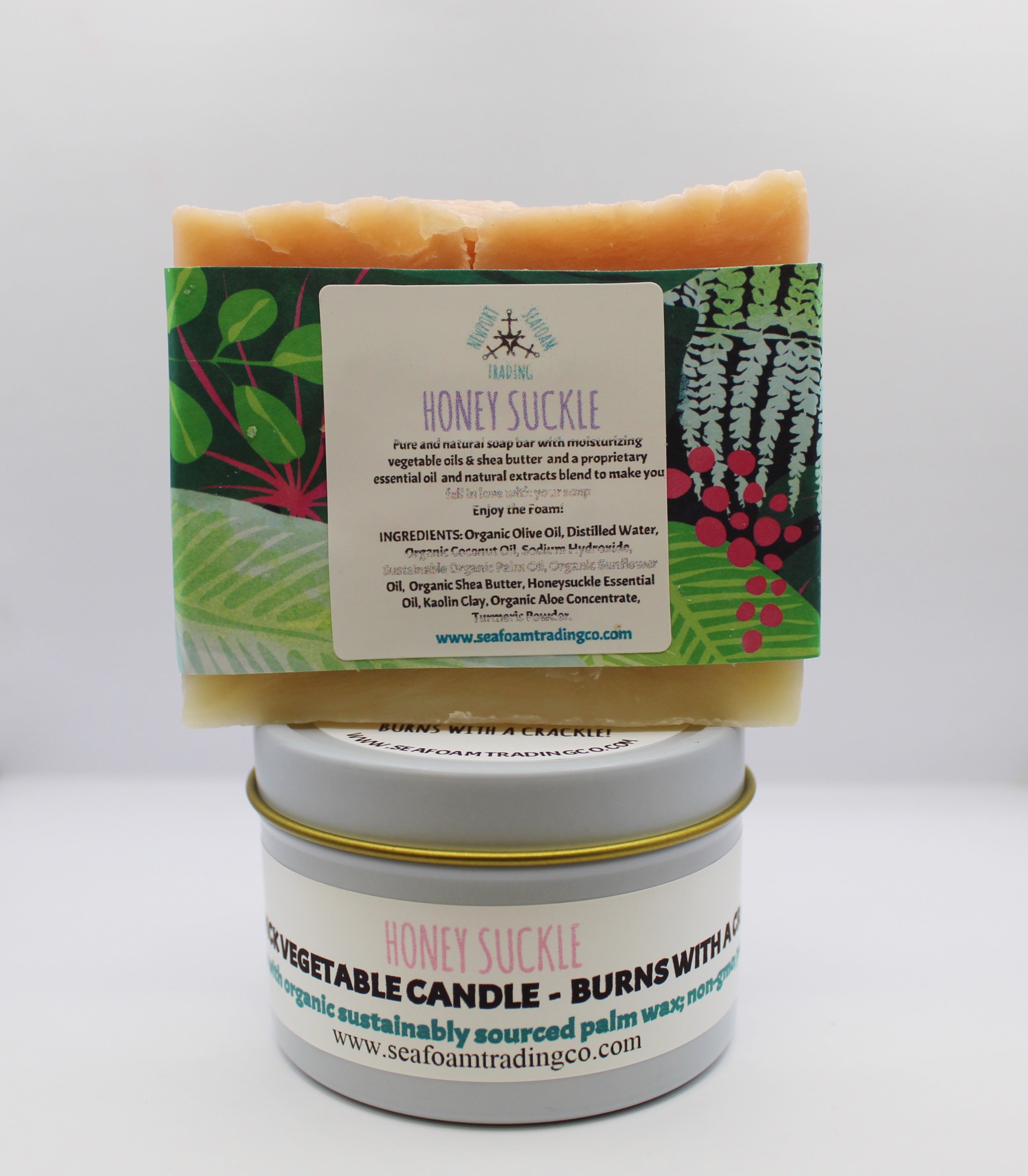 Honey Suckle Wooden Wick Candle and Soap Gift Set